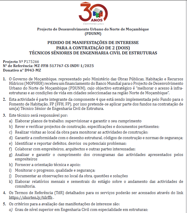 Vagas – (2) Técnicos Séniores de Engenharia Civil de Estruturas