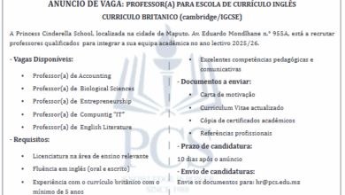 Vagas – (5) Professor(a) Para Escola de Currículo Inglês