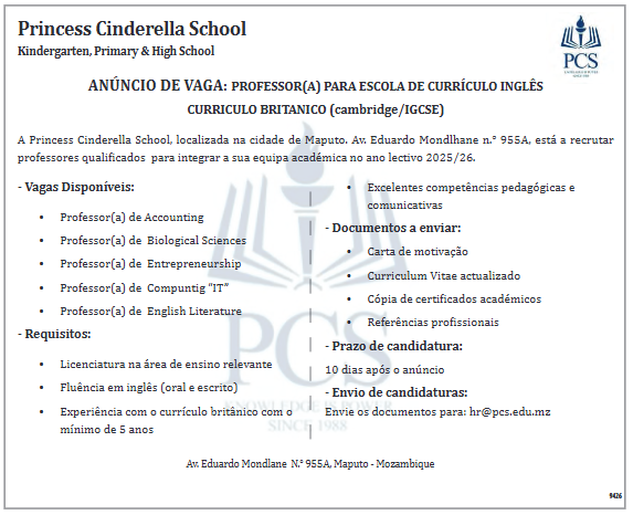Vagas – (5) Professor(a) Para Escola de Currículo Inglês