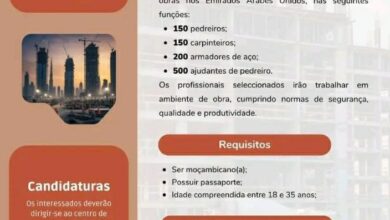 1000 Vagas de emprego para jovens Moçambicanos na construção civil
