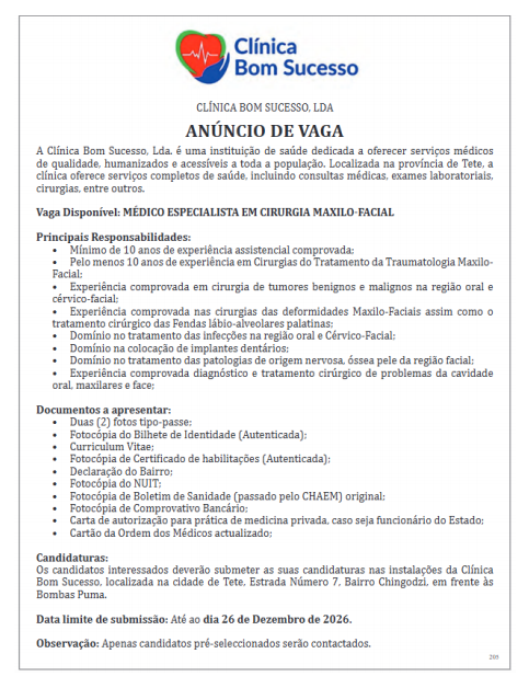 Vaga – Médico Especialista Em Cirurgia Maxilo-Facial
