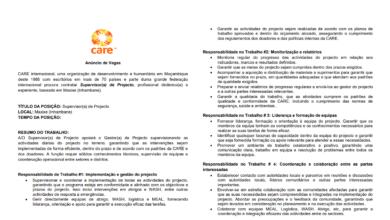 Vaga – Supervisor(a) de Projecto – Maxixe