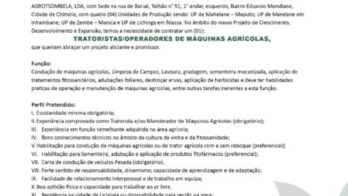 Vaga – TRATORISTAS/OPERADORES DE MÁQUINAS AGRÍCOLAS