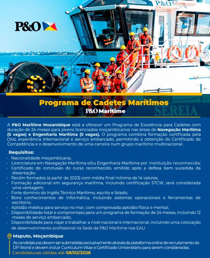 Programa de Cadetes Marítimos – Navegação Marítima (5 vagas) e Engenharia Marítima (5 vagas)