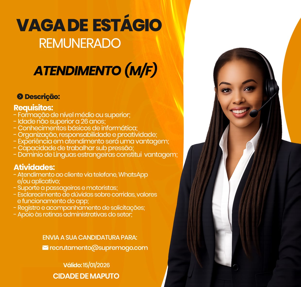 Vaga de Estágio Remunerado –  Atendimento (M/f)