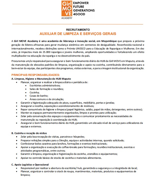 Vaga – AUXILIAR DE LIMPEZA E SERVIÇOS GERAIS