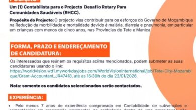 Vaga – Contabilista para o Projeto Desafio Rotary Para Comunidades Saudáveis (RHCC)