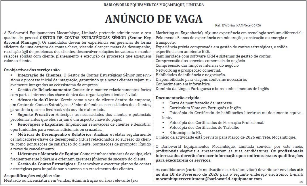 Vaga – Gestor de Contas Estratégicas Sénior
