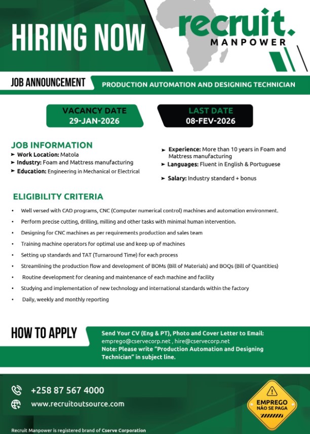 Vaga – PRODUCTION AUTOMATION AND DESIGNING TECHNICIAN