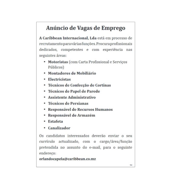 Caribbean Internacional abre (11) Vagas de emprego pra várias funções