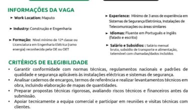 VAGA – TÉCNICO ORÇAMENTISTA