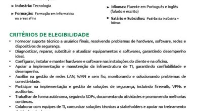 Vaga: ENGENHEIRO DE SUPORTE DE TECNOLOGIA DE INFORMAÇÃO