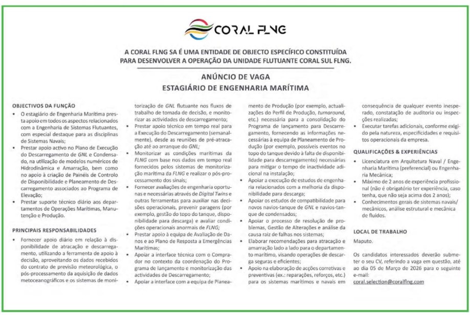 Vaga – Estagiário de Engenharia Marítima