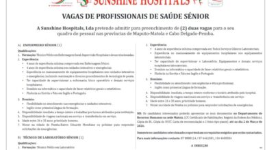 Vagas – (1)  Enfermeiro Sénior e  (1)Técnico de Laboratório Sénior