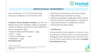Vagas –  (1) Gestor de Sistemas de Informação; (1)Gestor ; (1)Técnica de Radiologia; e (1) Enfermeira