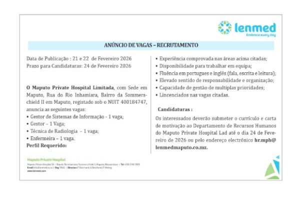 Vagas –  (1) Gestor de Sistemas de Informação; (1)Gestor ; (1)Técnica de Radiologia; e (1) Enfermeira